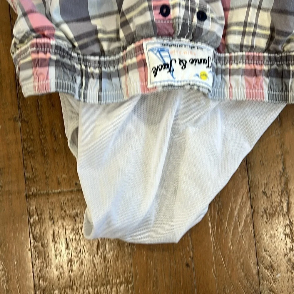 Janie and jack washed plaid swim trunks